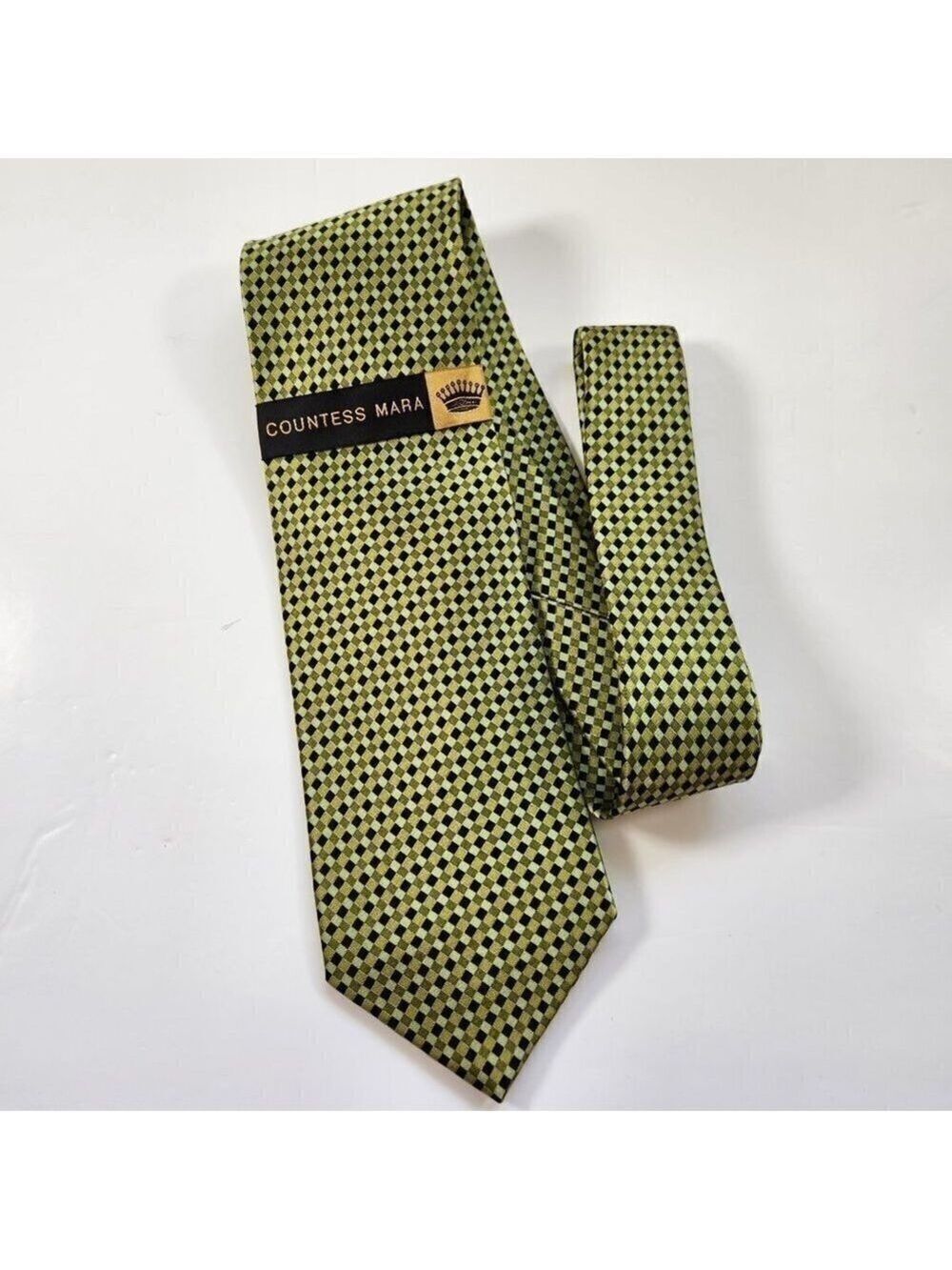 Countess Mara Silk Tie New Green & Black Patterned Men’s Necktie Classic Style